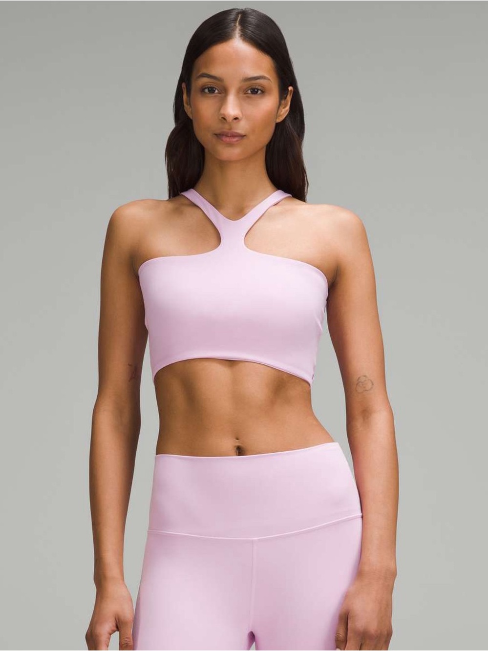 Lululemon Pink Set bend this V and racer bra and 6” align shorts size 6